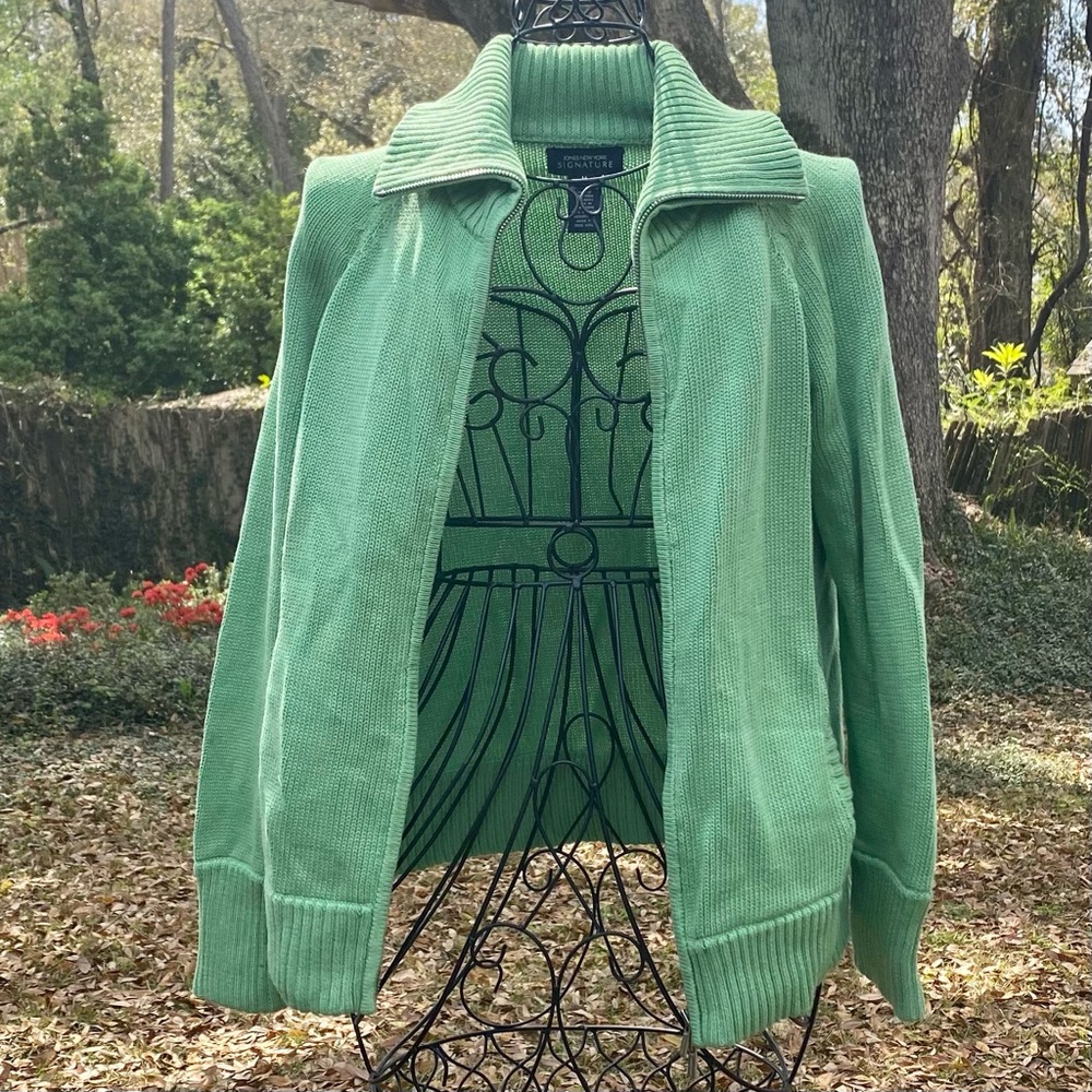 Jones New York Green Zip Up Sweater